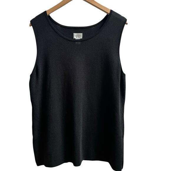 Chicos Black Knit Crew Neck Sleeveless Layering Shell Top XL Minimal Classic - Picture 2 of 9